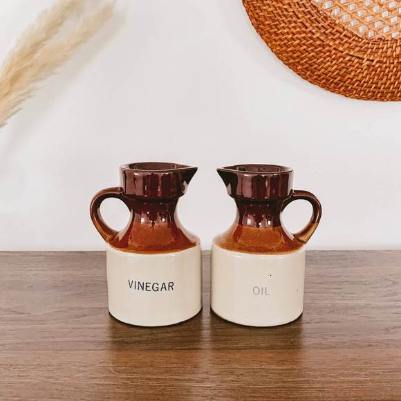 Vintage Other - Vintage Oil & Vinegar Earth Tone Taiwan Boho Jars